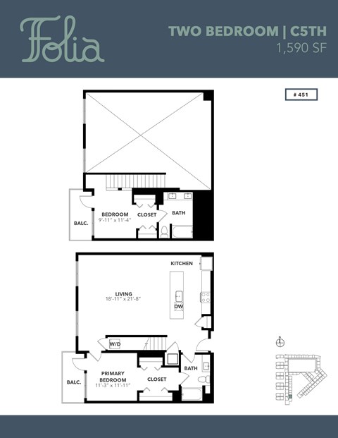 Floor plan for 2 beds, 2 baths, 1490 sqft